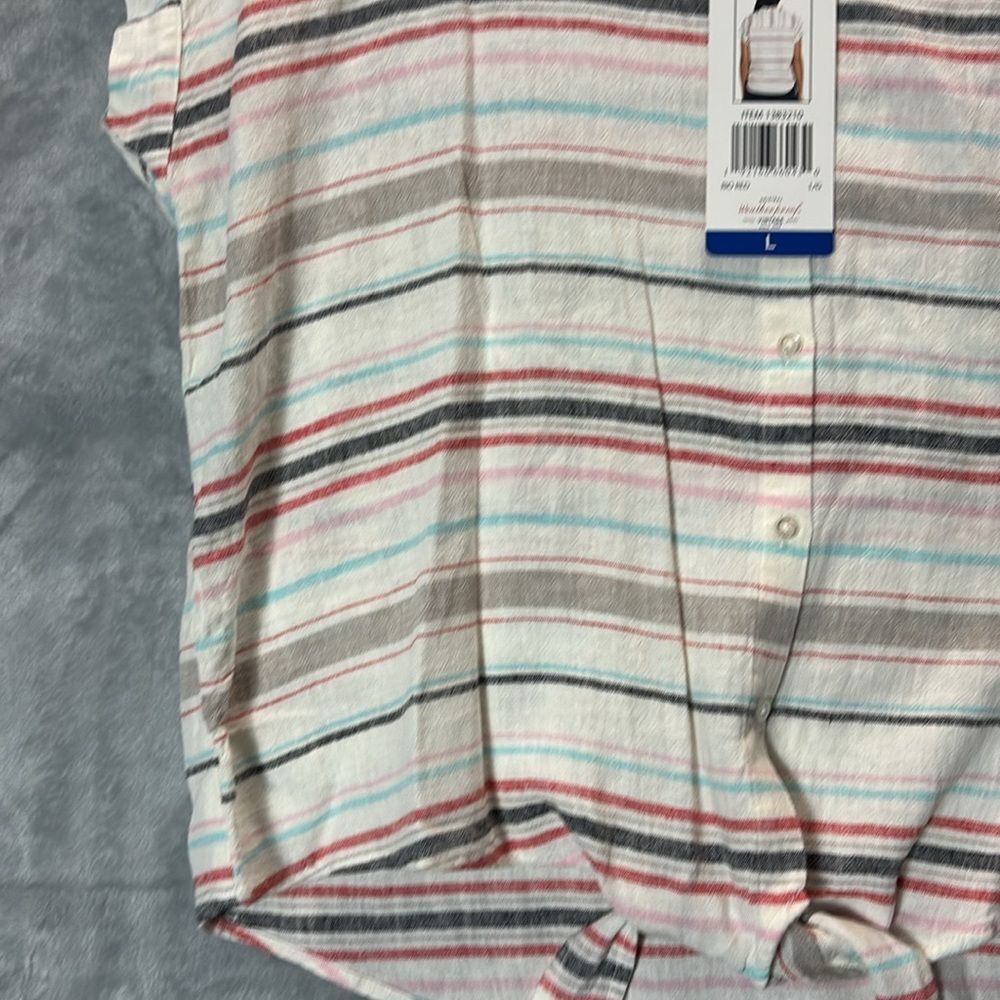 NWT New Weatherproof Linen Multicolor Striped Button Tie Front Size L - Picture 7 of 10